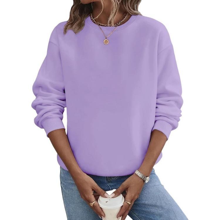 Lockere Passform Damen Hoodie Langarm Pullover Einfarbige Runde Halslinie Lässig