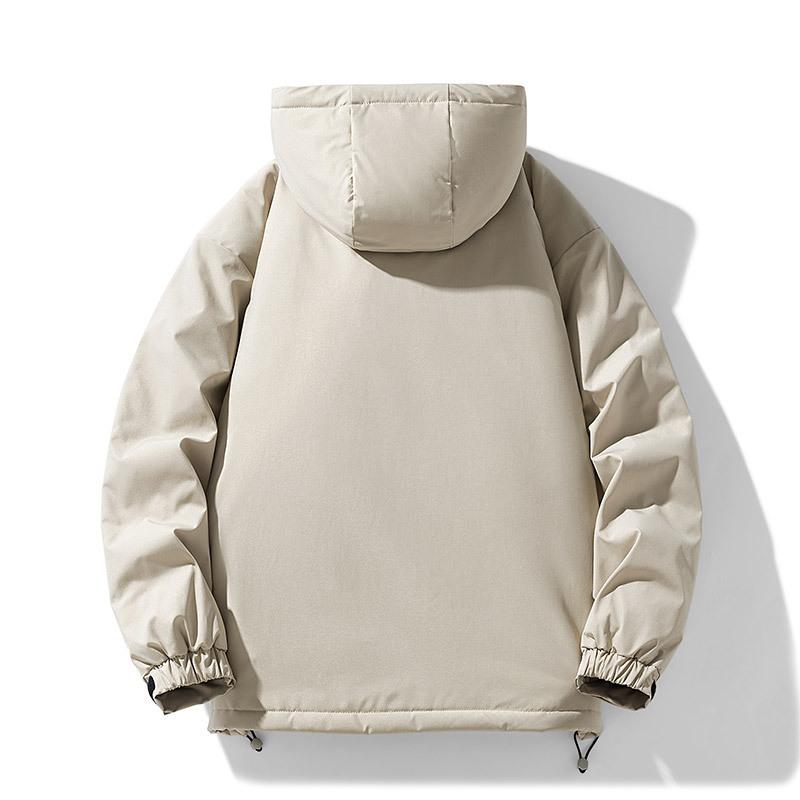 Bunda Stojací límec S kapucí, větruodolná, zahuštěný teplý trenčkot Jednobarevný kabát pro páry Podzimní a zimní sametová bunda