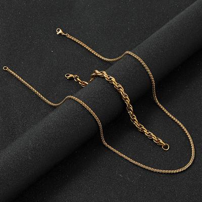 Specially Designed for Titanium Steel Jewelry Plating18k Gold Cuban Chain Simple Chain Hip-Hop Trend Stainless Steel Bracelet Necklace Set