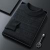 Men's 100% Pure Cashmere Thickened Fleece-Lined Winter Sweater - Solid Color, Round Neck, for Middle-Aged.
