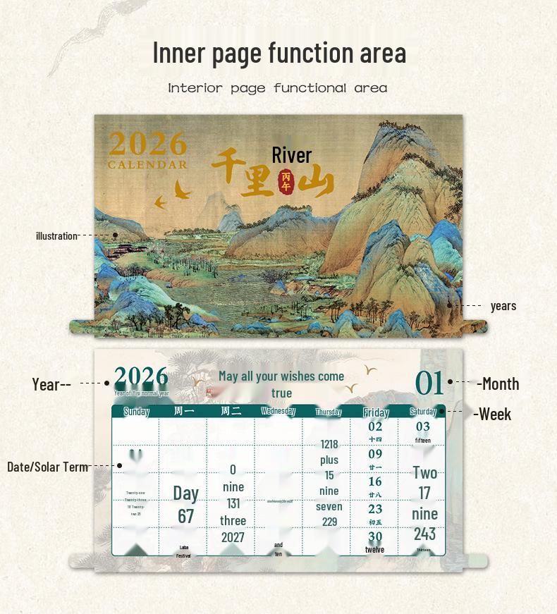 A Thousand Li of Rivers and Mountains DIY Hand-Crank 2026 Classical Chinese Perpetual Calendar - New Year Gift