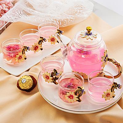 Wunderschönes Emaille-Kristall-Teeservice Gänseblümchen Glas-Teekanne für heiße und kalte Getränke Heim-Trinkgeschirr Büro-Wasserkocher Teeservice Kaffeekanne