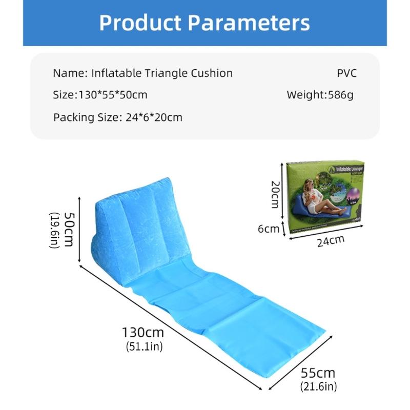 Inflatable Beach Lounges Cushion for Camping Breaks, Fold-Out Backrest Mat with Soft Flocking Leaning Support Pad