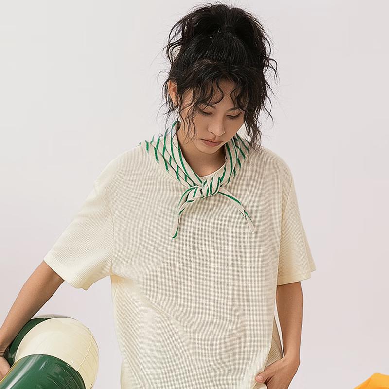 MINISO Men's Waffle Knit Short Sleeve T-Shirt with Cat Coffee Logo