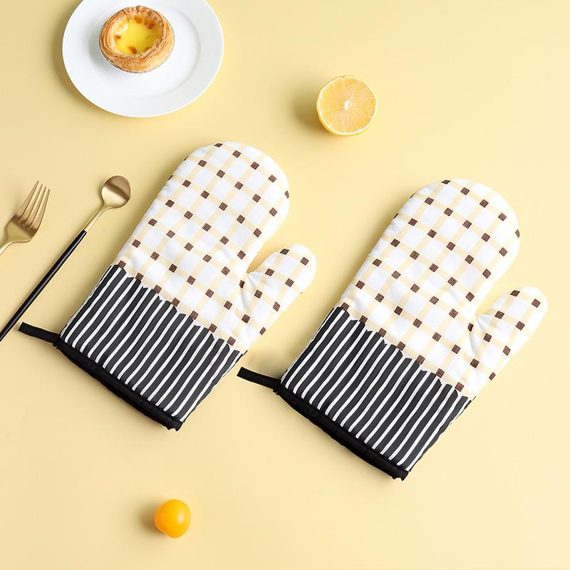Baijie Heat-Resistant Gloves, Insulated Cotton Gloves, Microwave Oven Baking Tool Gloves, Checkered Baking Gloves, 2-Piece Set