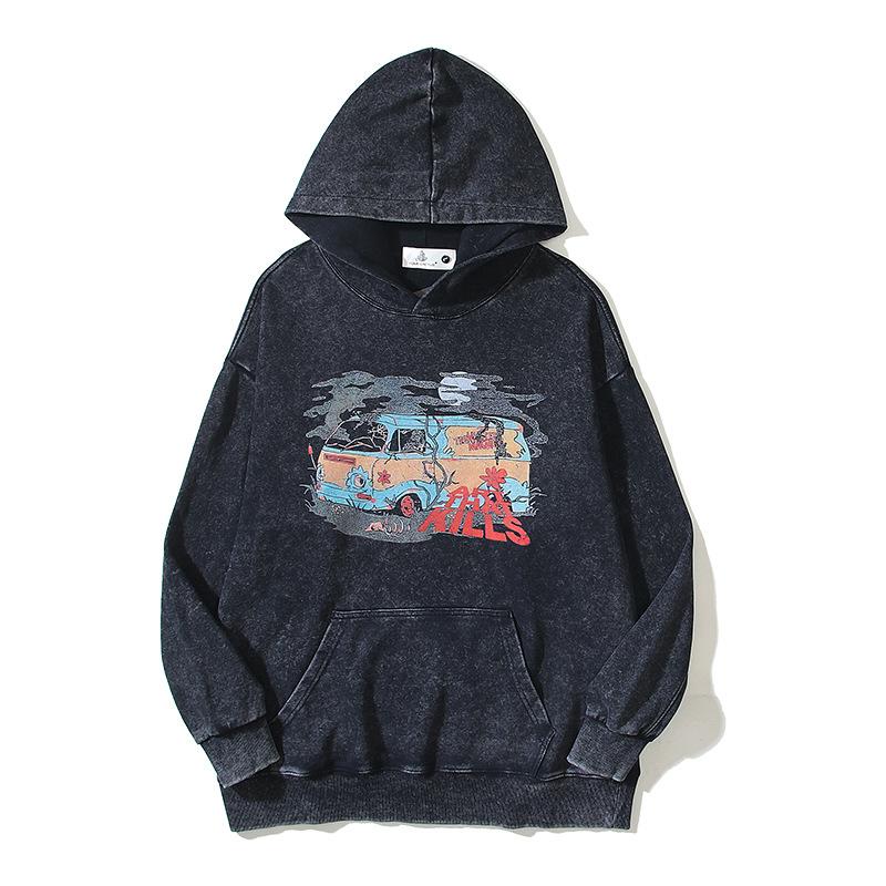 GALLERY American trendy brand antique car graffiti high street couple men and women washed retro pure cotton hooded sweater