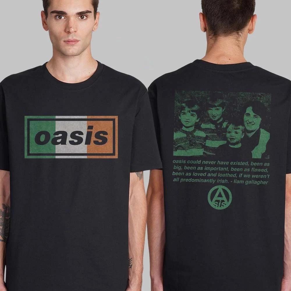 Oasis Ireland Логотип с триколором Братья Галлахеры Футболка с принтом с двух сторон, Подарок для фаната Унисекс Футболка M