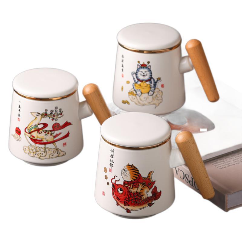Lucky Cat Has A Bright Future Ceramic Cup, Cartoon Animal Cup Filter Cup As A Gift.