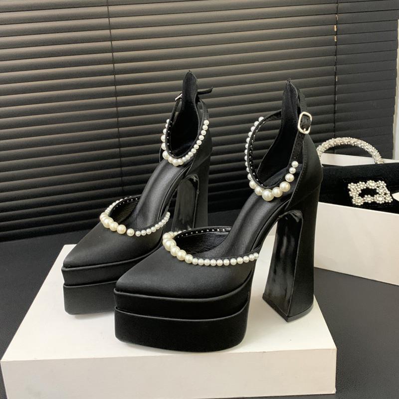 Mode Luxus Satin Perlen Decro Plateau Wedges Damen Pumps Frühling Sommer Mode Ultra High Heels Weiblich Partykleid Klobige Schuhe
