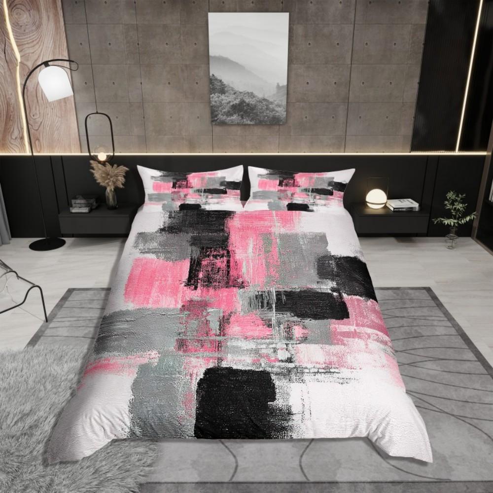 Homewish Adult Chic Rectangle Duvet Cover Set,Oil Printing Artwork Bedding Set,Modern Square Abstract Reversible Bed Set