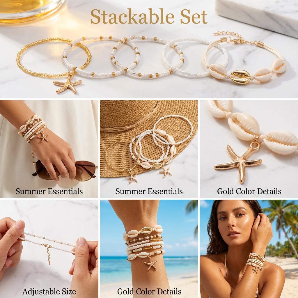 Bohemian Cowrie Shell Bracelet Set for Women Gold Color Starfish Charm Multilayer Beads Chain Handmade Summer Beach Jewelry Gift
