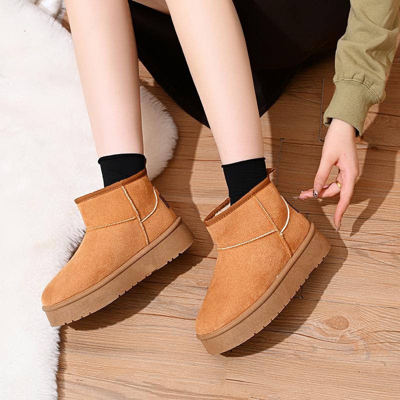 Mini ghete de zăpadă damă cizme anti-alunecare din blană căptușită cu lână Cizme de iarnă cu platformă de piele intoarsa caldă Cizme confortabile pentru interior, în aer liber, pantofi pentru femei