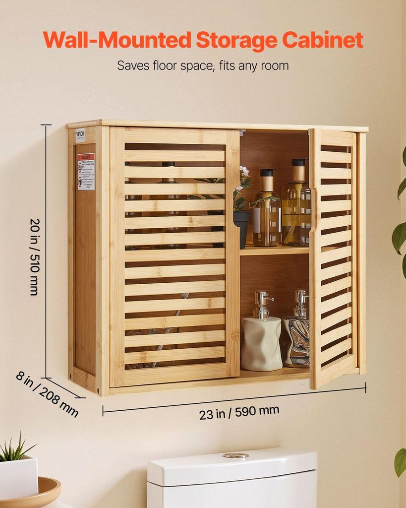 Bathroom Wall Cabinet, 2 Doors and Adjustable Shelf with 3 Height Levels, Over the Toilet Storage Medicine Cabinet Wall Mounted, Hanging Organizer