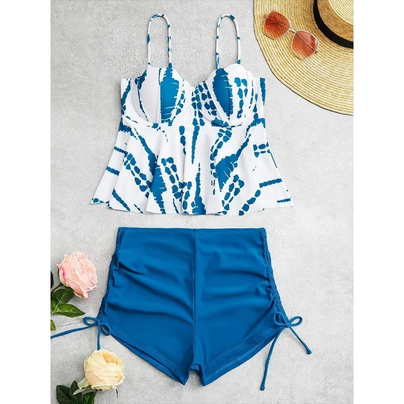 Tie Dye Peplum Tankini Two Pieces Swimsuit Women 2025 Push Up Short Swimwear Female Bathers Bathing Swimming Swim Suit Beachwear