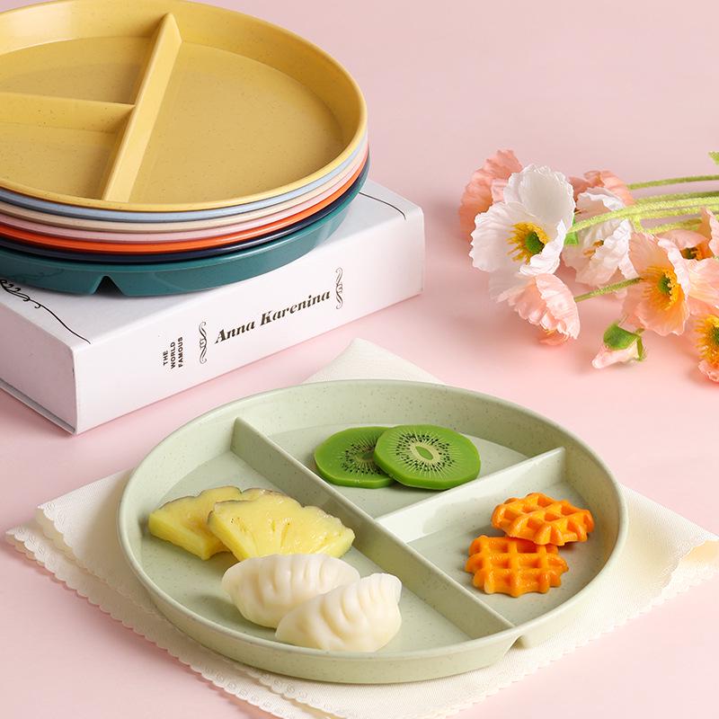 Wheat Straw Portion Control Plate - Three-Compartment Fat-Reducing Round Plastic Plate