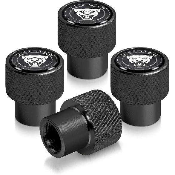 4 Pcs Tire Valve Stem Caps Compatible with Jaguar XE XEL XF XFL XJ F-PACE F-Type Wheel Valve Accessories Aluminum Black Tire Air Caps Cover