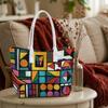 Colorful Geometric Art Tote Bag Casual Large Capacity Daily Top Handle Shoulder Handbag for Women Outdoor Shopping Travel