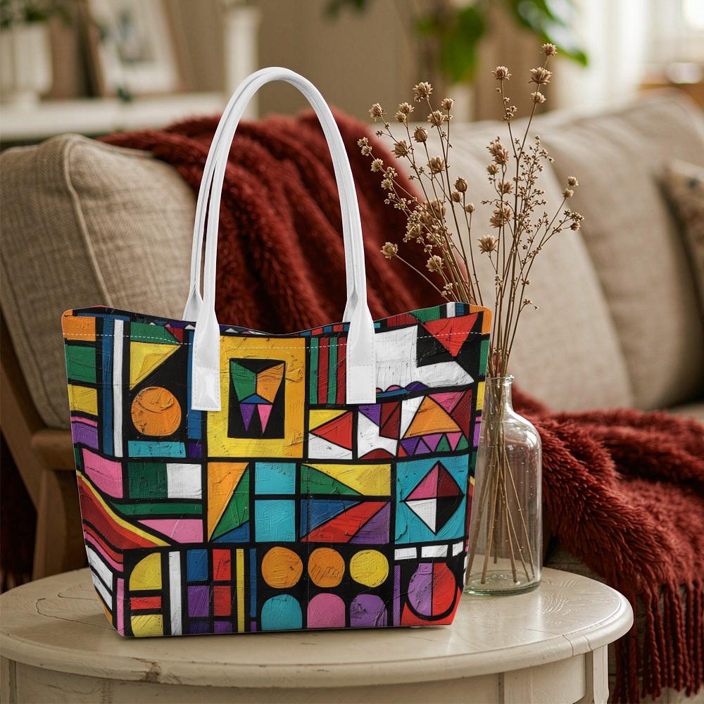 Colorful Geometric Art Tote Bag Casual Large Capacity Daily Top Handle Shoulder Handbag for Women Outdoor Shopping Travel