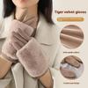 1Pair Finger Splitting Cold Protection Plush Warm Cotton Blend Winter Touchscreen-enabled Gloves Windproof