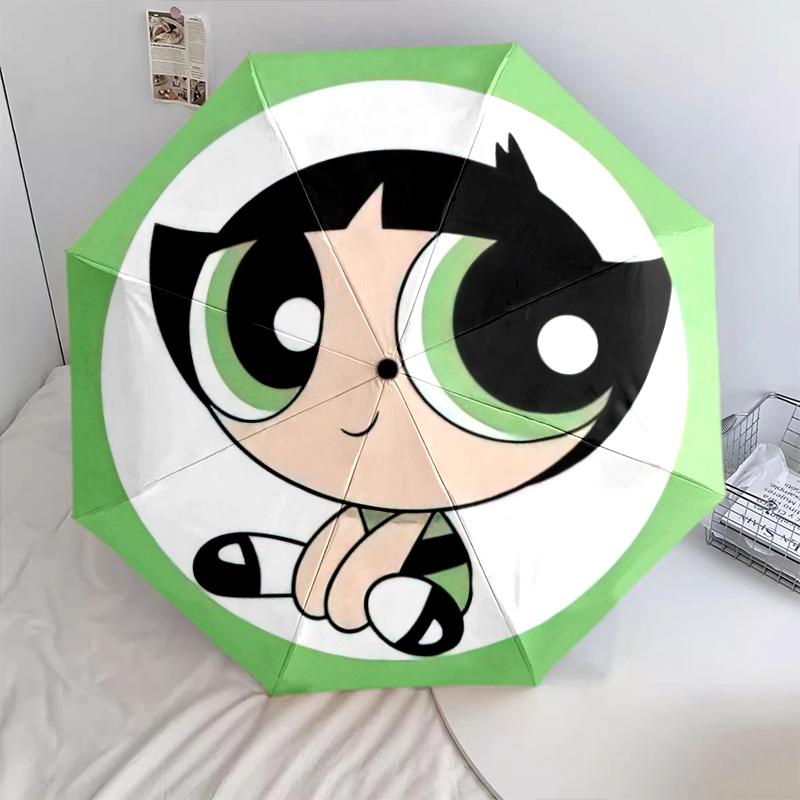 1PC The Powerpuff Girls Umbrella Portable Folding Umbrella Iron Frame Hole Bone Structure Outdoor Home Umbrella A1