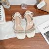 Grape mother summer new high-heeled sandals women's summer wear high-end fairy style temperament square head sandals women's versatile