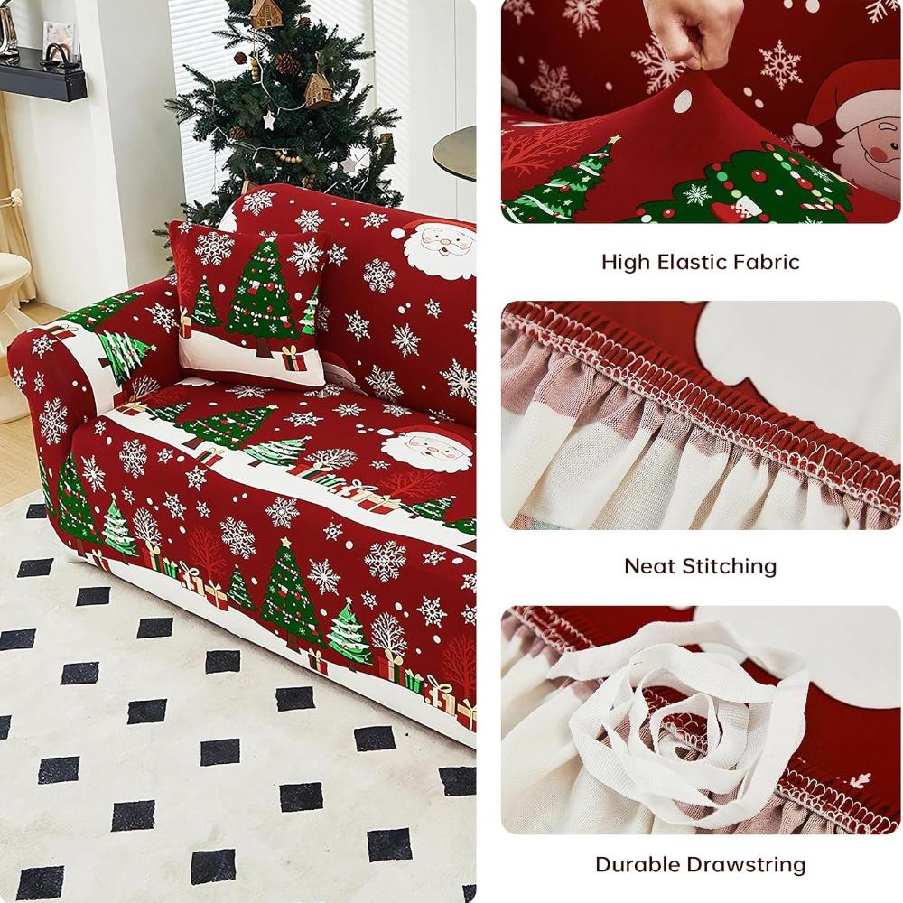 Christmas Printed Sofa Cover 1/2/3/4 Seater Stretch Fabric Couch Slipcover Elastic Sofa Protector for Living Room Xmas Decoration