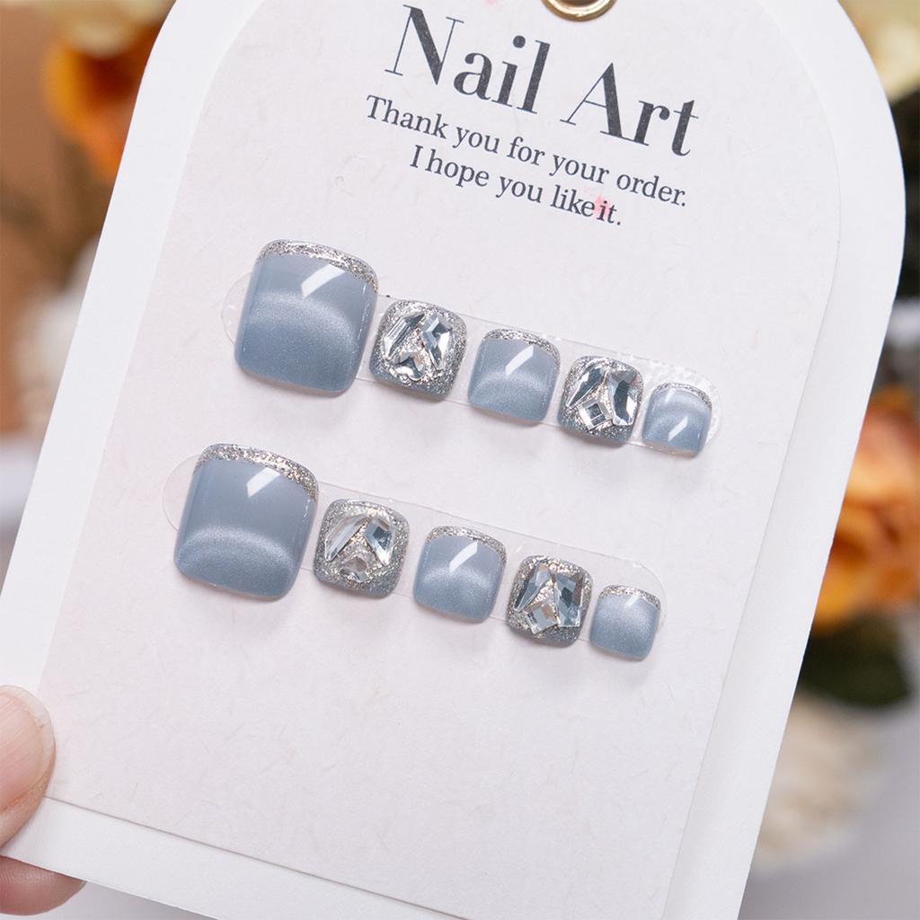 24pcs Fake Toenails Blue False Toenails with Cat Eyes Print Toe Nails Artificial Press On Nail Tips Full Cover False Nail