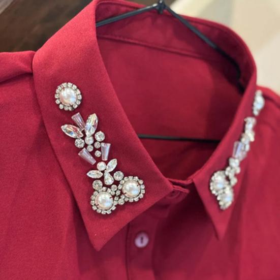 Fake Collar Shirt Rhinestones Faux Pearl Detachable Adjustable Embellished Tops Half Shirt Collar Formal Event Collar