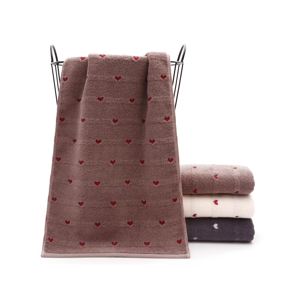 Face Towel Set, Heart Pattern, 100% Cotton, Fluffy, Soft, Gentle on Skin, Fast Absorption, Quick