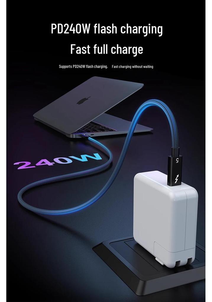 Thunderbolt 5 Type-C Cable: 80Gbps High-Speed, 240W Fast Charge, Multi-Screen Support, Compatible with Thunderbolt 4/3
