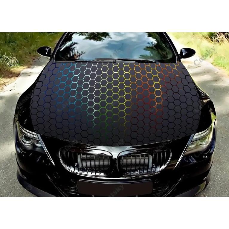 Geometric Black Honeycomb Car Hood Vinyl Stickers Wrap Vinyl Film Engine Cover Decals Sticker Universal Car Hood Protective Film 150x110 Cut 2pcs