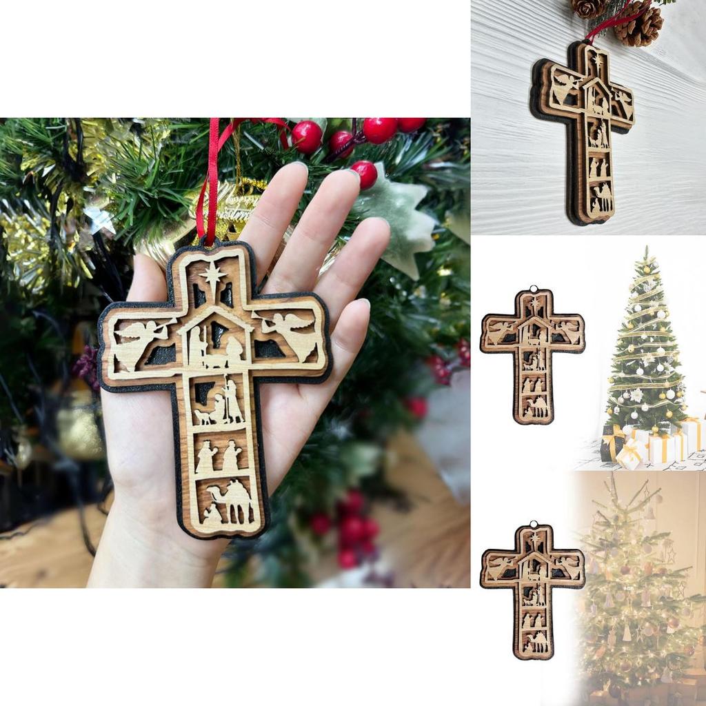 Mehrschichtiges Holzkreuz Weihnachtsornament Dekorative Hängefigur für Partys