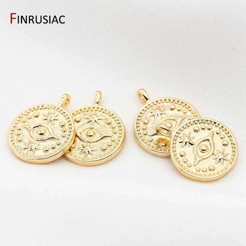 2020 new greek eye charms high quality copper metal gold plated round commemorative coin pendant charm for diy make jewelry