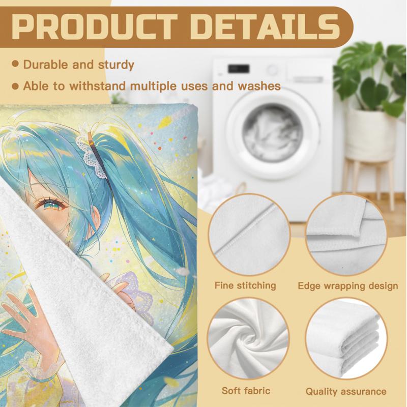 Hatsune Miku Anime Beach Towel, Quick Dry Absorbent Towel, Fresh Green Anime Towel for Beach Swimming, Summer Gift