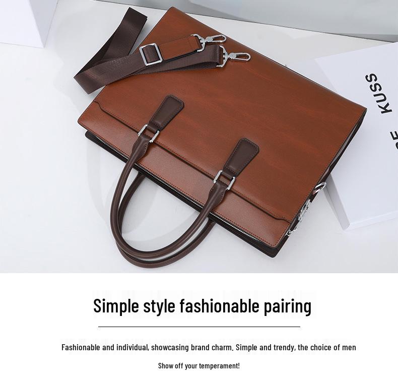 Men's Genuine Leather Anti-theft Briefcase with Combination Lock - Multifunctional Cowhide Business Bag