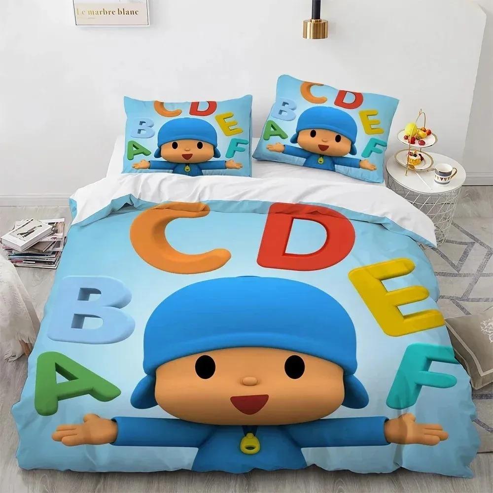 3D Print P-POCOYOS Kawaii Cartoon Bedding Set,Duvet Cover Bed Set Quilt Cover Pillowcase,King Queen Twin Size Boys Girls Adults