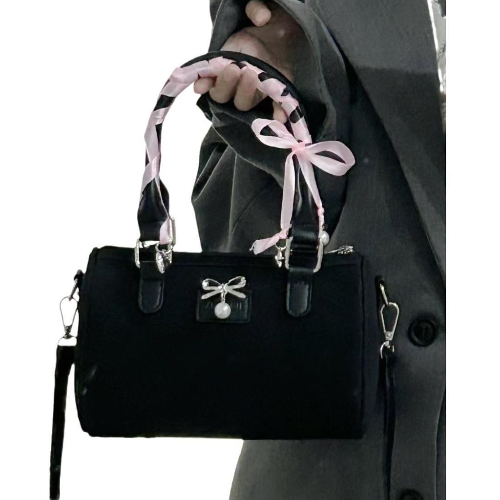 Trend High-End Boston Bag Nischen-Mädchen Herz Schleife Tragbar Pendler Schulter Schräg Umhängetasche