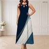Women Plus Size Round Neck Triple Keyhole Cutout Sleeveless Printed Long Dress Black Orange Off White