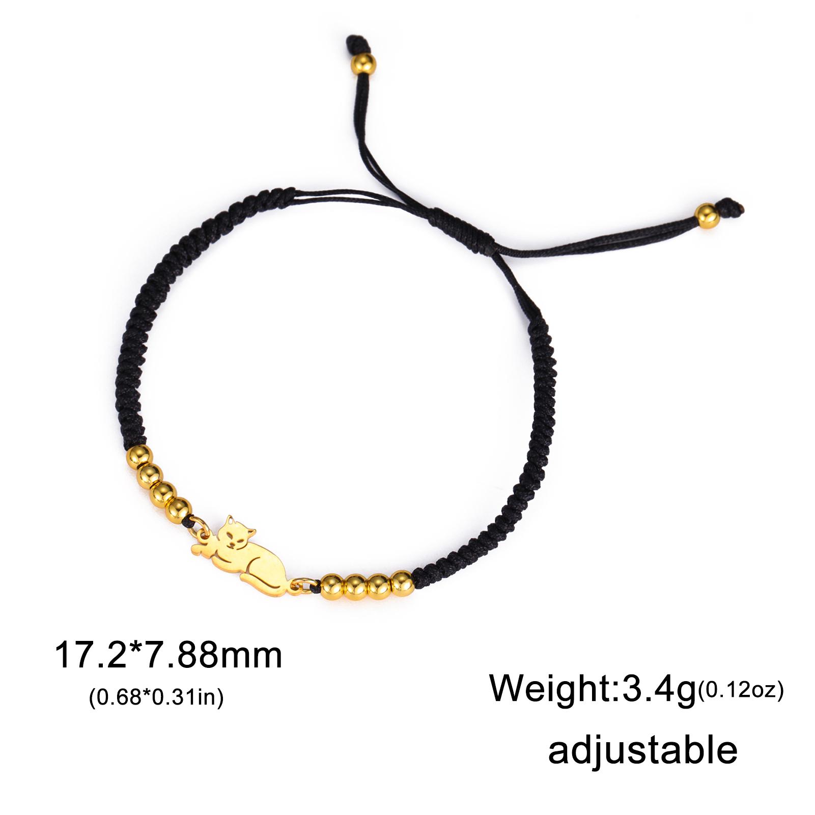 

Teamer Sitting Cat Stainless Steel Charm Bracelet Women Girls Gold Color Beaded Purple Rope Chain Bracelet Cute Casual Jewelry