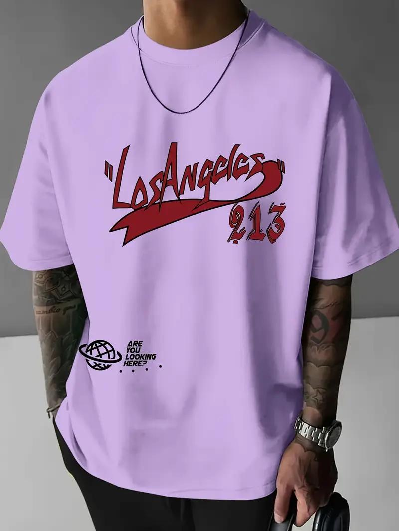 

Los Angeles Print Casual T-Shirt Short Sleeve Sports Women s T-shirt Unisex Casual Daily Wear Summer Men s Racing T-shirt S