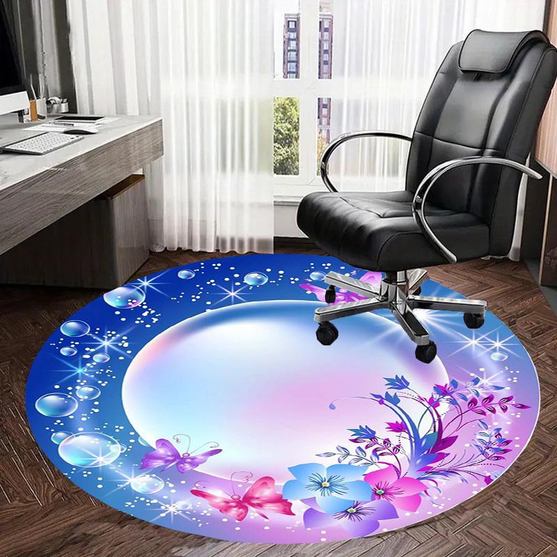 1pc Office Carpet Chair Mats Butterfly Flowers Bubbles Circular Frame Perfect for Decorating Office Chairs, Living Rooms, Or Bedrooms