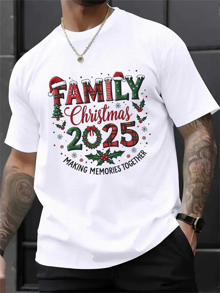 2025 Family ParentChild Christmas Tshirt Soft Cottonfeel Breathable Roundneck Shortsleeve Loose Leisure Style Unisex