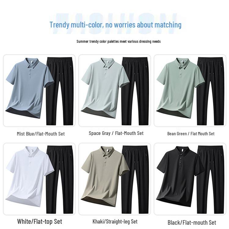Men's Summer Quick-Dry Ice Silk Running Suit: Polo Shirt & Shorts for Middle-Aged and Elderly