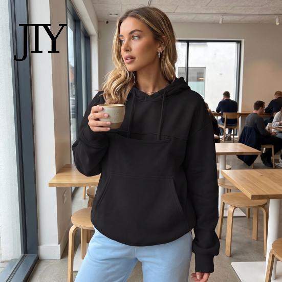 Casual Pullover Top Women Hoodie with Pet Pouch, Solid Color Hooded Sweatshirt Kangaroo Cat Pouch Pocket Pocket, for Carrying Small Dogs Cats