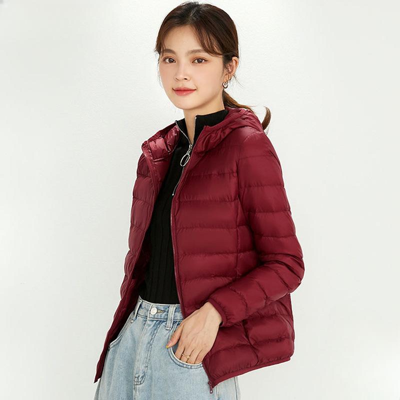 Chaqueta de plumón con capucha de invierno para mujer, ligera, corta, de talla grande, ligera, de plumón de pato blanco
