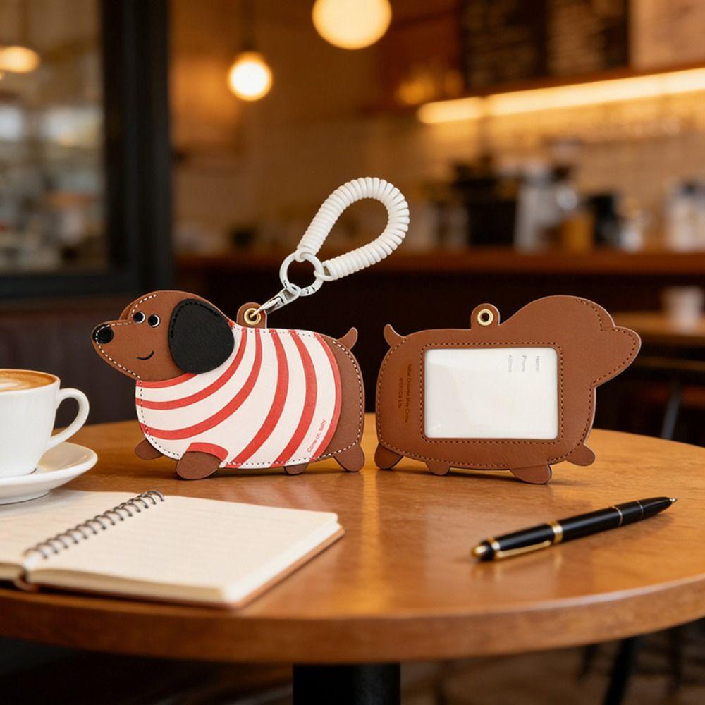 PU Leather Leather Dog Pendant Multifunction Cartoon Keychain Fashion Card Case  Male/Famale