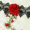 Rose Black Lace Hand Chain Ring Bracelet Chain Crystal Bead Finger Bracelet Sweet Hand Jewelry for Women and Girls Gifts