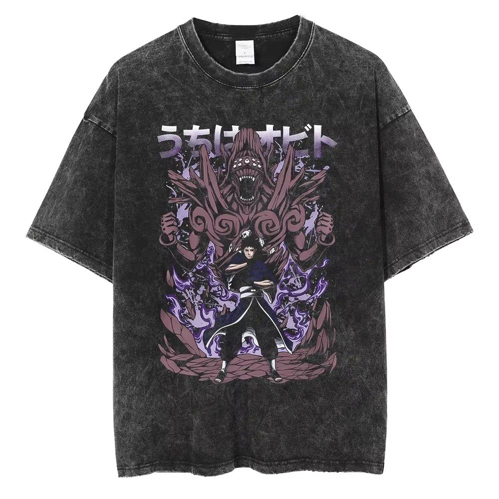 Anime Naruto TShirt Manga Retro Washed Version Kakashi TShirt Pain TShirt Lee Tobi Top Mens  Cotton Streetwear