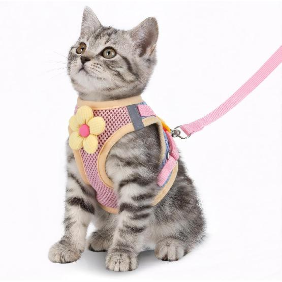 Cat Harness and Leash Set for Walking Escape Proof Adjustable Kitten Harness Breathable Mesh with Reflective Strips Lightweight Pet Vest for Cat
