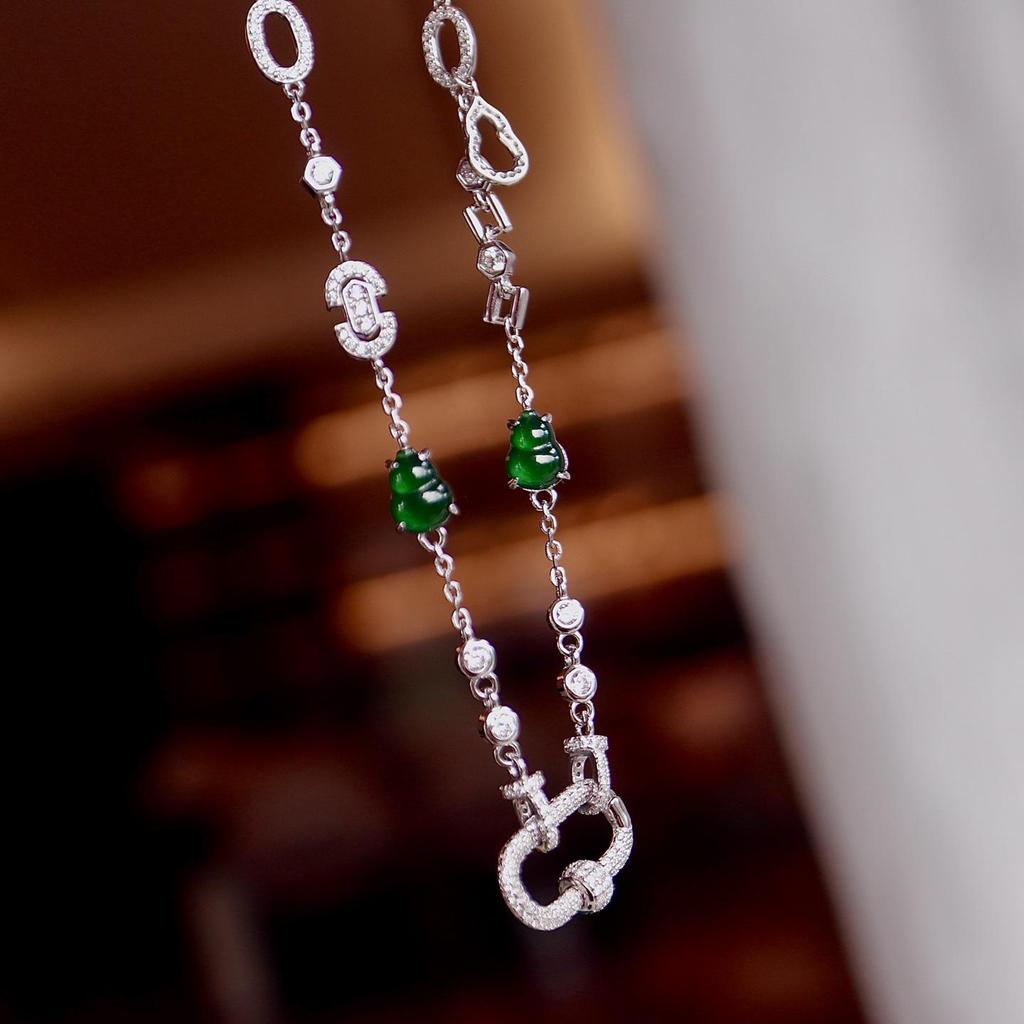 Natural Jade Gourd S925 Sterling Silver Necklace